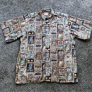 Go Barefoot Hawaiian Shirt‎ Mens L Beige Cotton Vintage Tropical Button Up